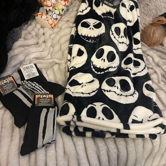 Nightmare before christmas xmas jack skellington skull throw blanket plush fur - Picture 1 of 11